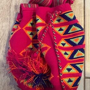 Wayuu Mochila Columbian Boho Festival Woven Crossbody Bucket Handbag multicolor